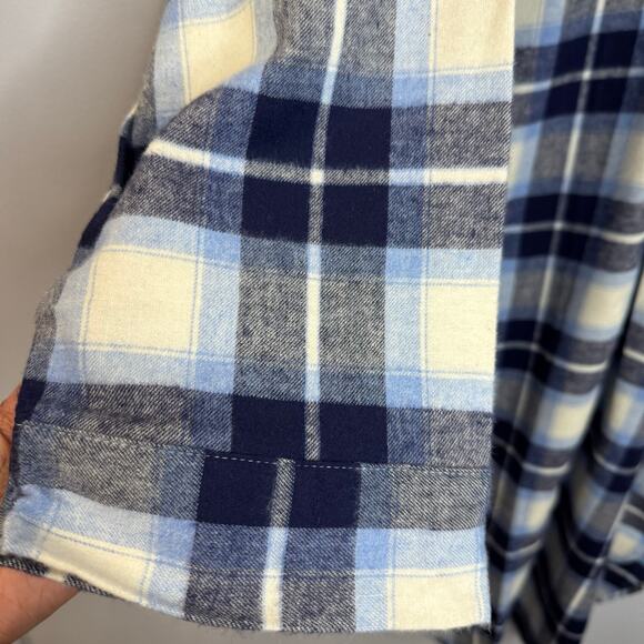 LL Bean Mens VTG Flannel Blue Plaid Cotton Sleep Shirt Night Gown Unisex XL - Picture 5 of 10